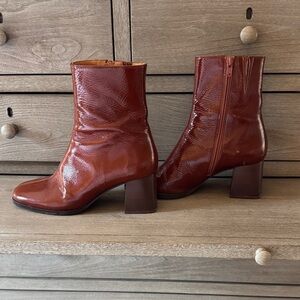 Sezane Brown Leather Ankle Boots with stacked heel
